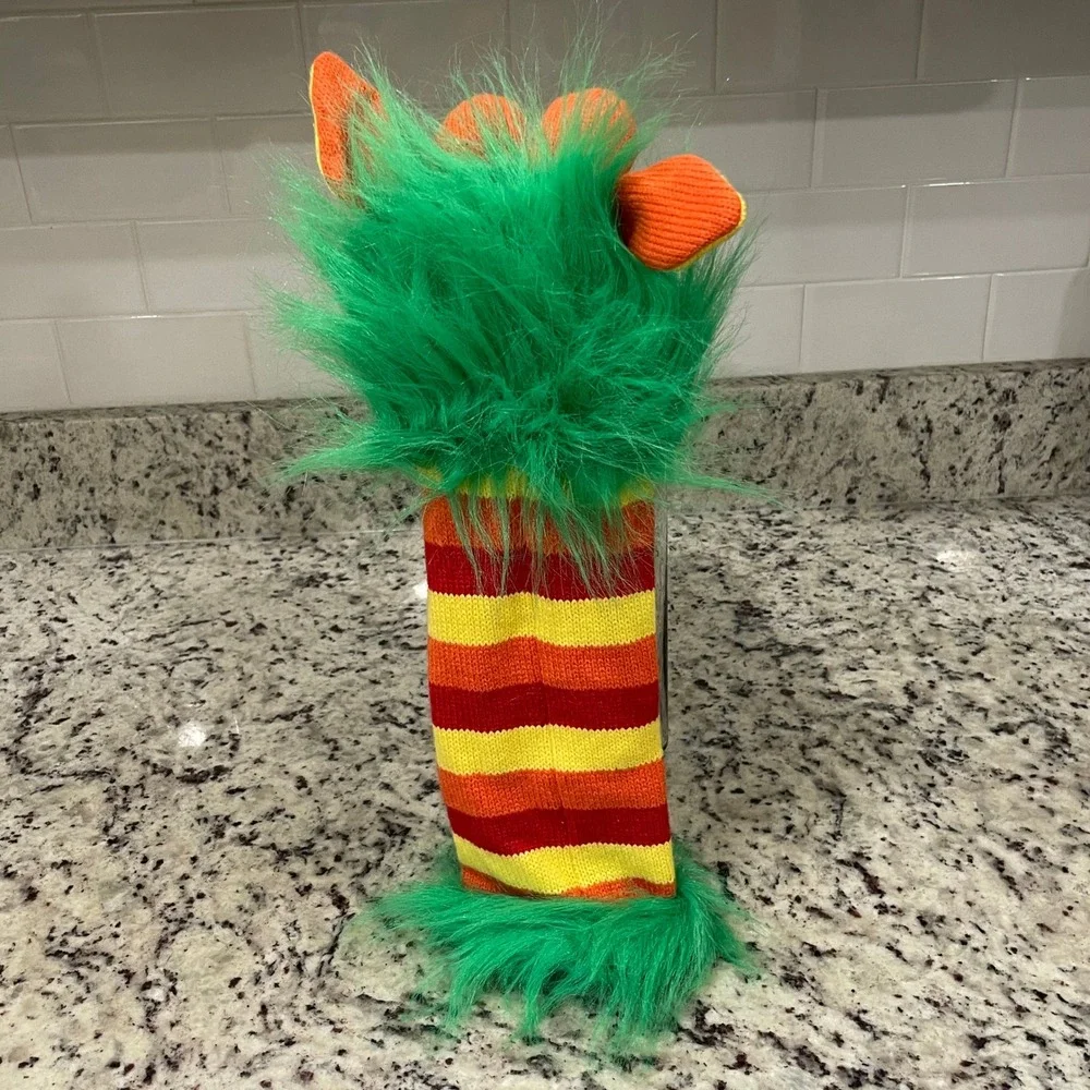 Buttons Knitted Hand Puppet The Puppet Company Orange Green Stripes Monster